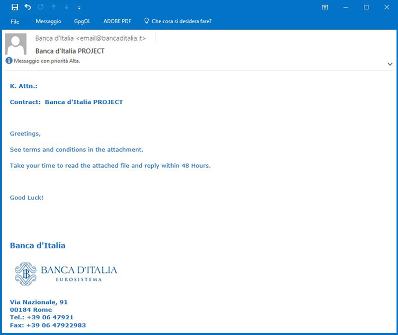 email tentativo di phishing