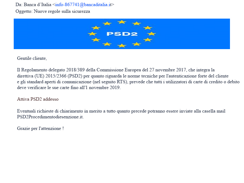 Esempio di email phishing